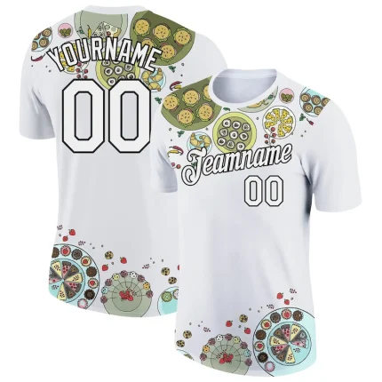 Custom White Black 3D Pattern Design Food Catering Performance T-Shirt