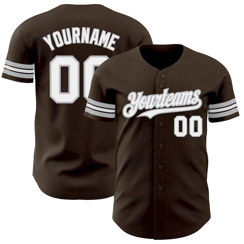 Brown0165.webp Custom Brown White-Gray Authentic Baseball Jersey - Image 1