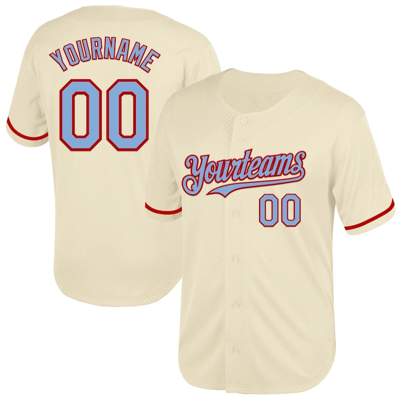 Cream0692.webp Custom Cream Light Blue-Red Mesh Authentic Throwback Baseball Jersey - Image 1