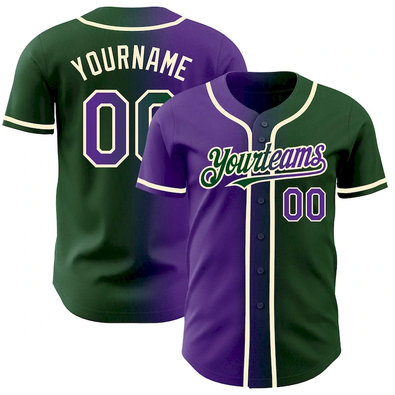 Gradient0253.webp Custom Green Purple-Cream Authentic Gradient Fashion Baseball Jersey - Image 1