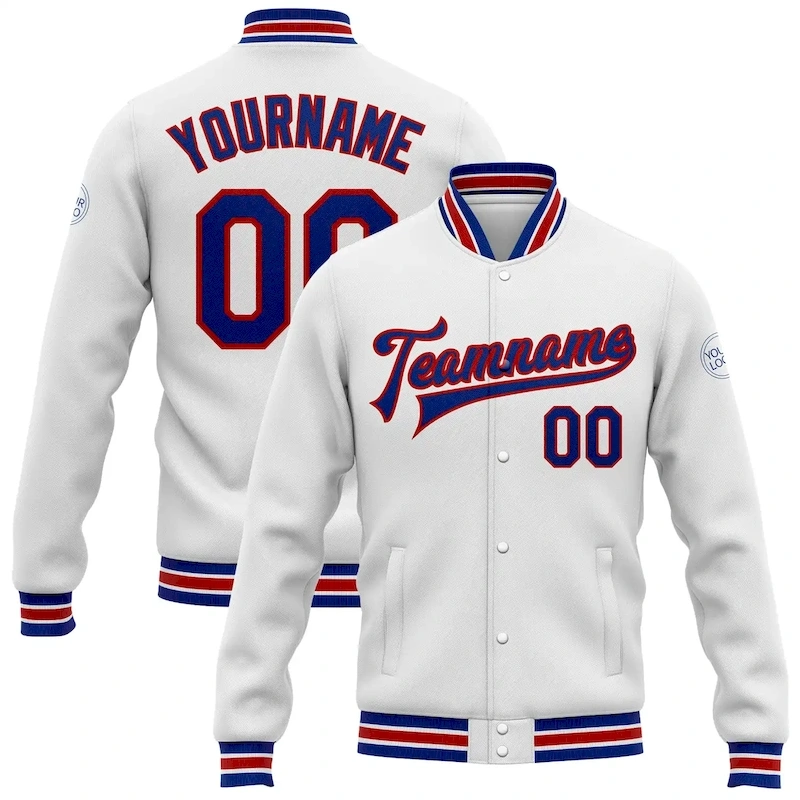 Jacket0888.webp Custom White Royal-Red Bomber Full-Snap Varsity Letterman Jacket - Image 1