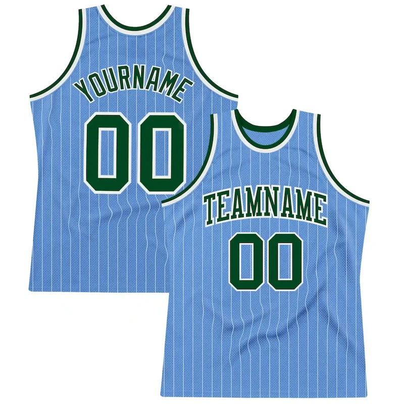 LightBlue0408_3ad48e43-84b0-439d-8da9-f0072043a2f7.webp Custom Light Blue White Pinstripe Green Authentic Basketball Jersey - Image 1