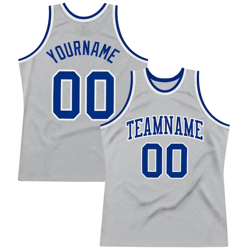 SilverGray0071.webp Custom Gray Royal-White Authentic Throwback Basketball Jersey - Image 1