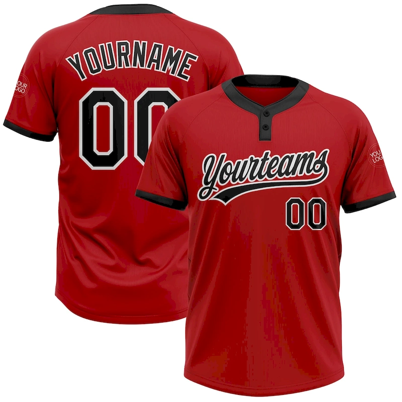 Softball0077.webp Custom Red Black-White Two-Button Unisex Softball Jersey - Image 1