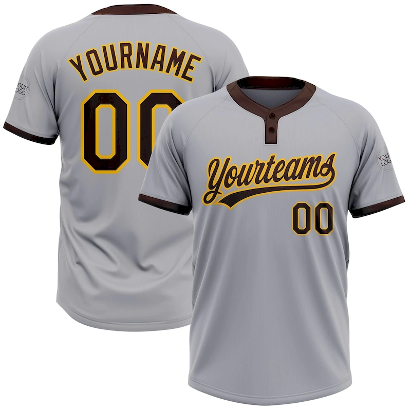 Softball0219.webp Custom Gray Brown-Gold Two-Button Unisex Softball Jersey - Image 1